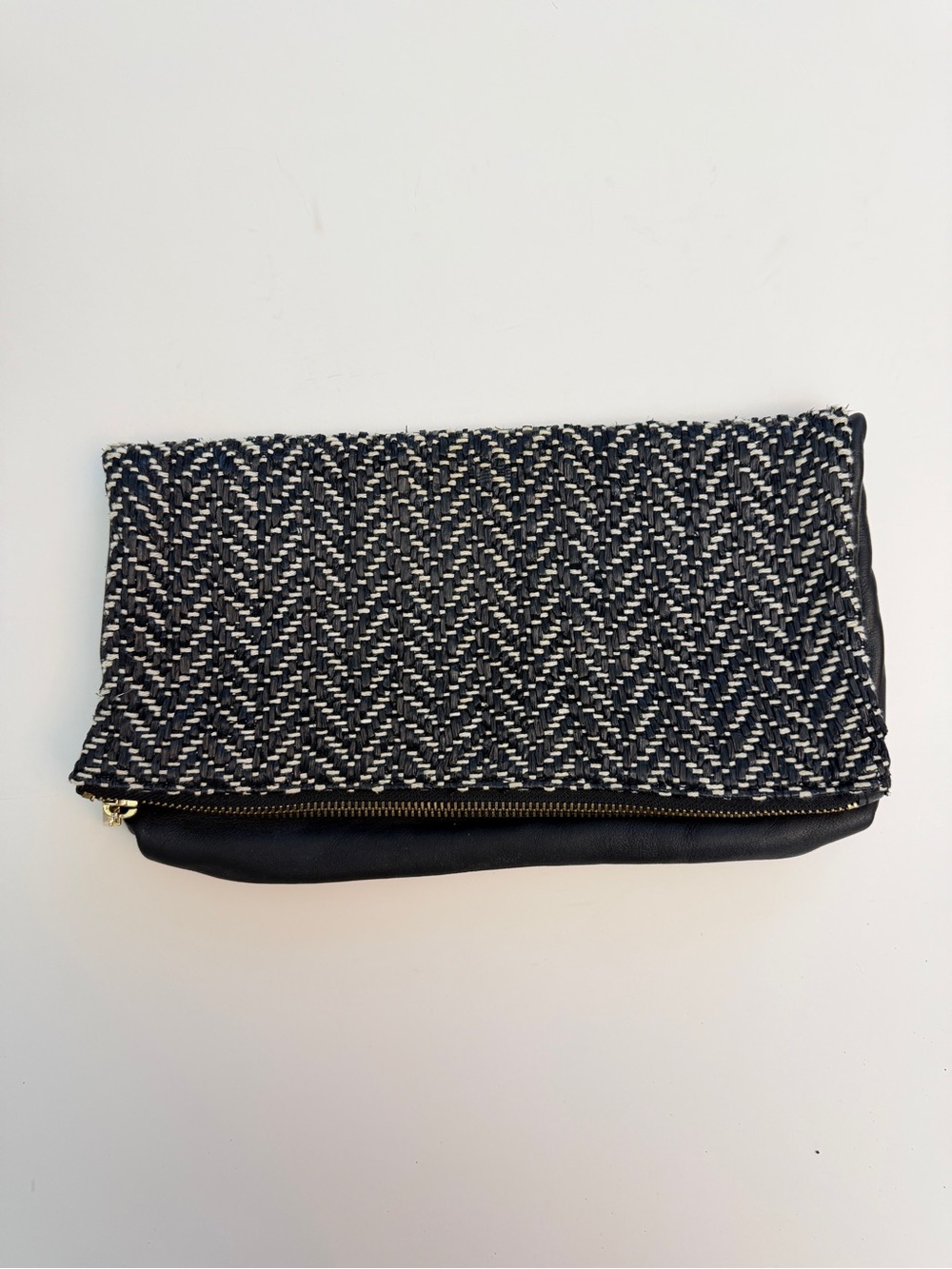 Cuyana Raffia and Leather Fold-Over Clutch